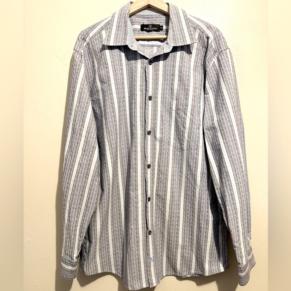 Bugatchi Men's Button Down Dress Shirt Cotton Blue White Striped Textured XL - Picture 1 of 14